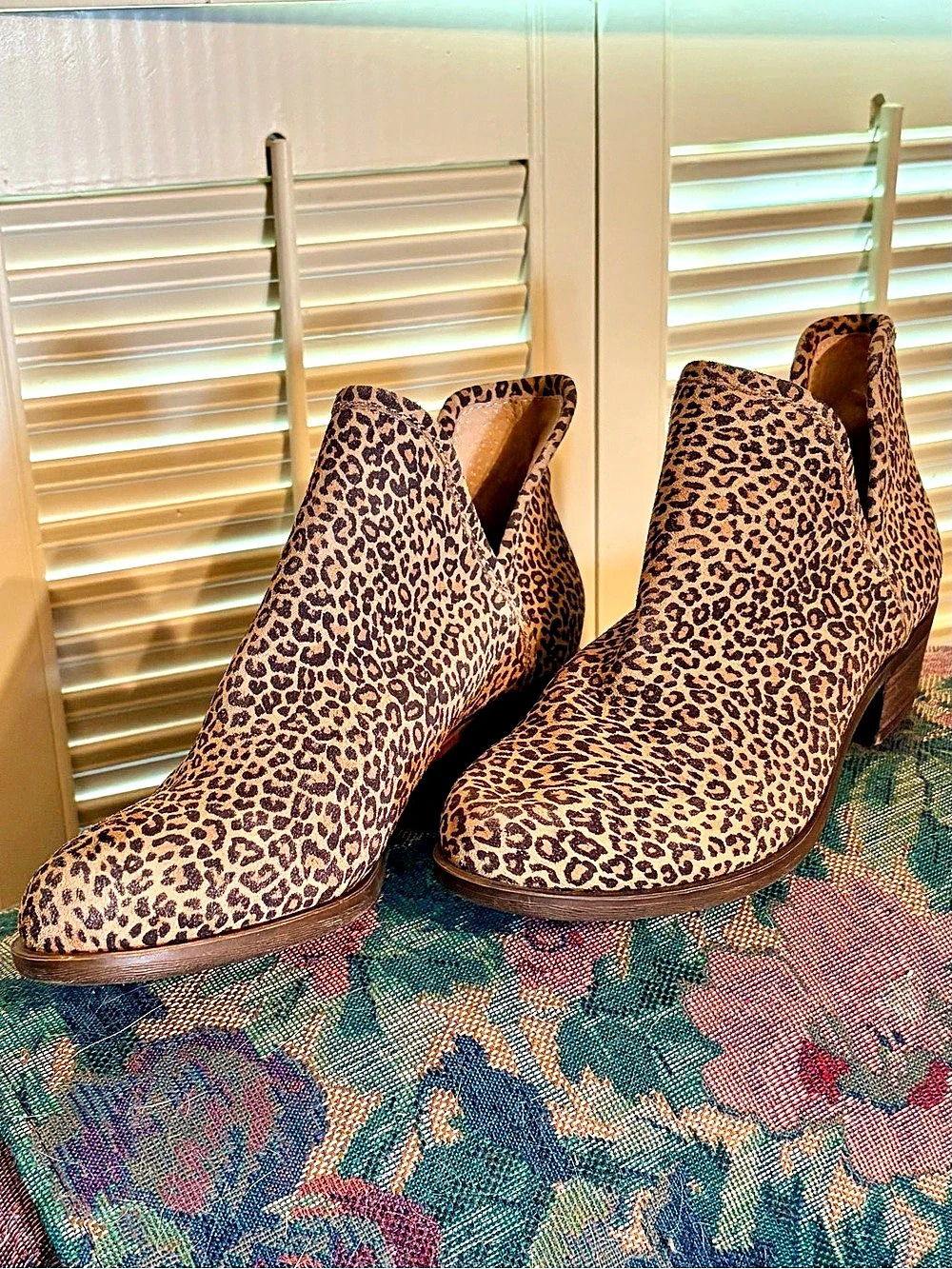 Lucky Brand Basel Bootie Leopard Print Ankle Booties Brown
